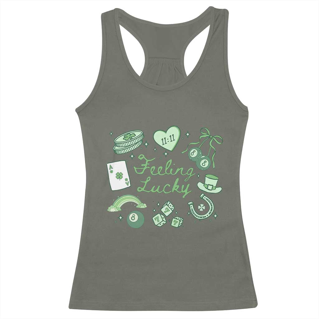Feeling Lucky St Patricks Day Coquette Shamrock Racerback Tank Top