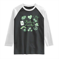Feeling Lucky St Patricks Day Coquette Shamrock Raglan Shirt