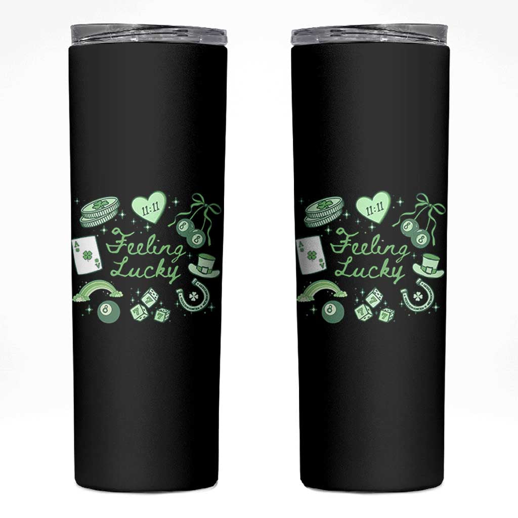 Feeling Lucky St Patricks Day Coquette Shamrock Skinny Tumbler