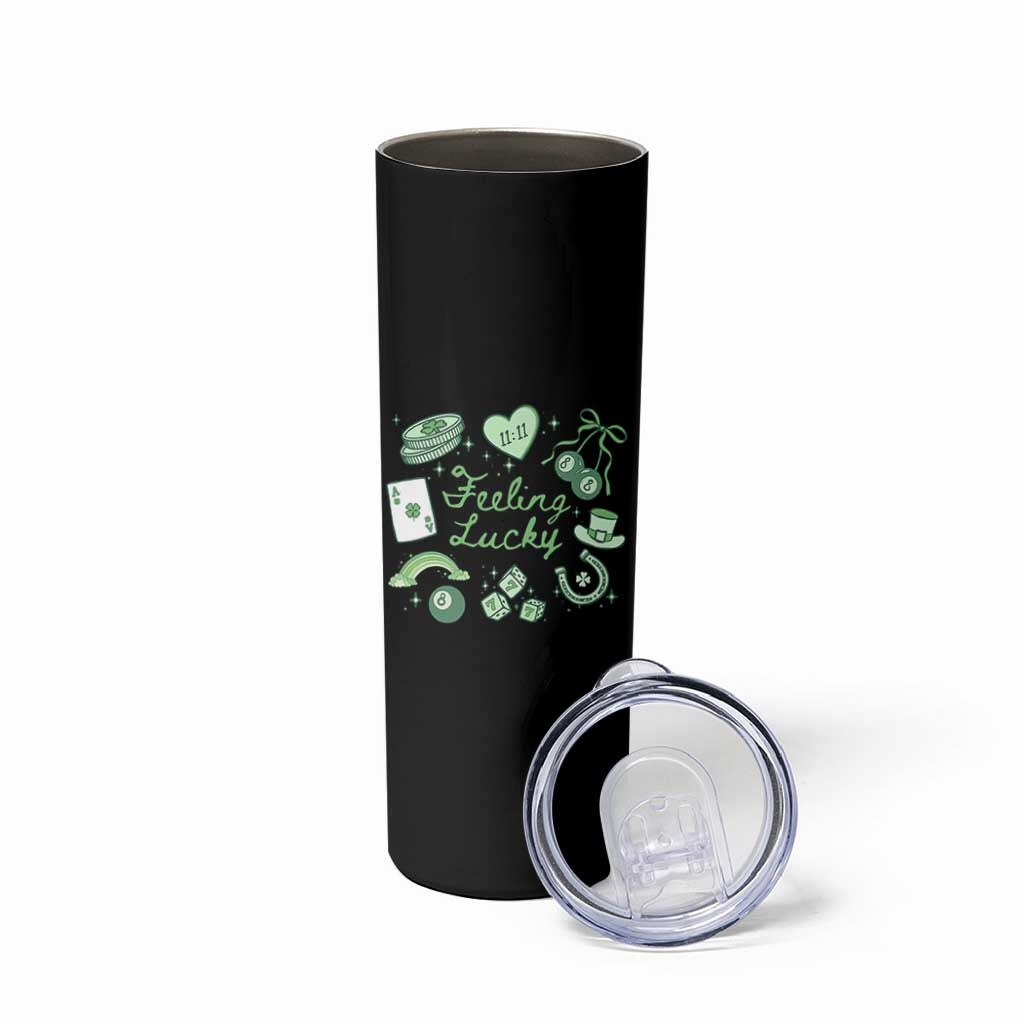 Feeling Lucky St Patricks Day Coquette Shamrock Skinny Tumbler