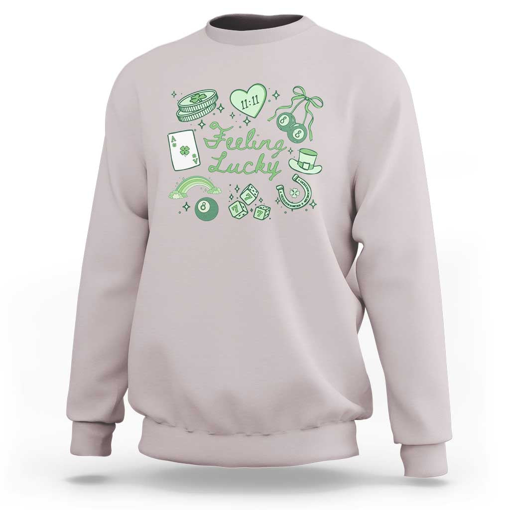 Feeling Lucky St Patricks Day Coquette Shamrock Sweatshirt