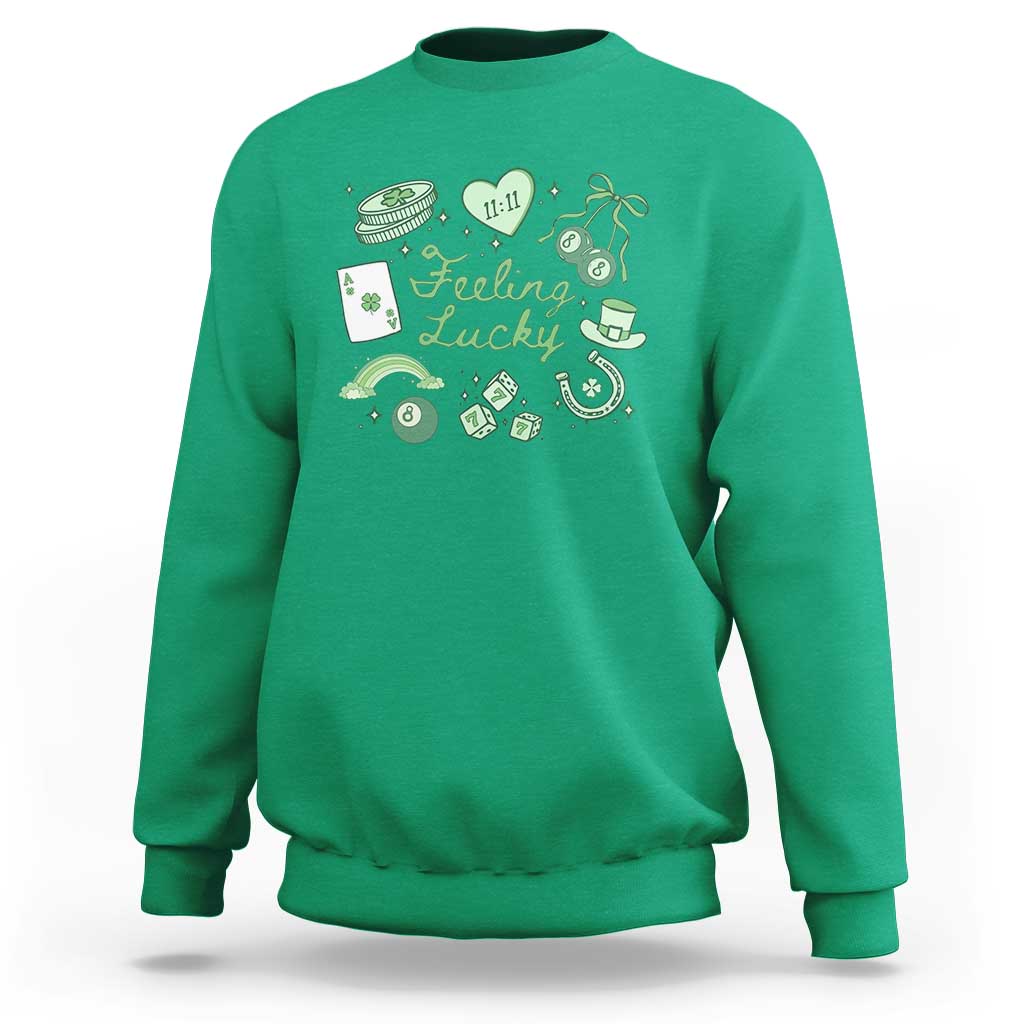 Feeling Lucky St Patricks Day Coquette Shamrock Sweatshirt
