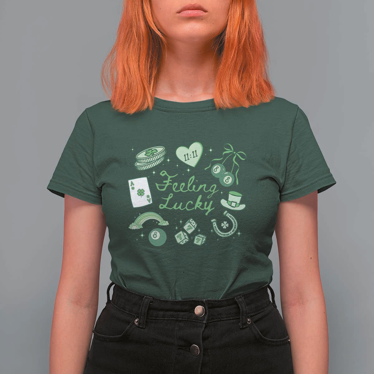Feeling Lucky St Patricks Day Coquette Shamrock T Shirt For Women