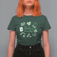 Feeling Lucky St Patricks Day Coquette Shamrock T Shirt For Women