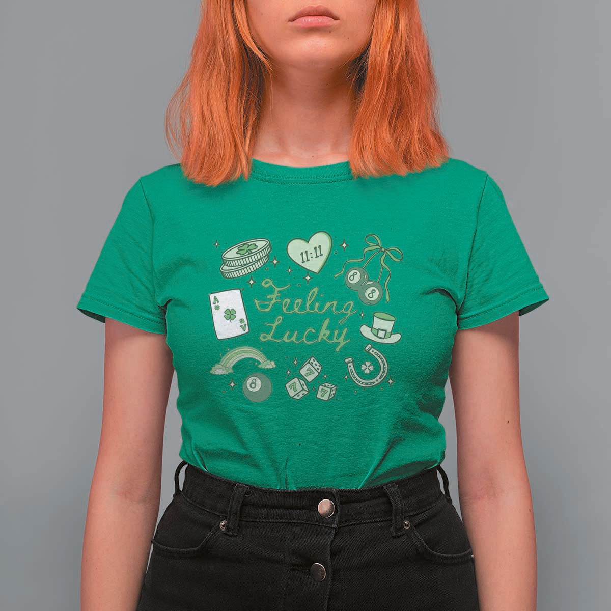 Feeling Lucky St Patricks Day Coquette Shamrock T Shirt For Women