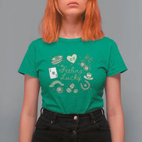 Feeling Lucky St Patricks Day Coquette Shamrock T Shirt For Women