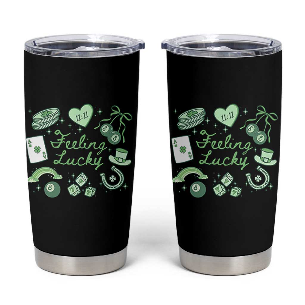 Feeling Lucky St Patricks Day Coquette Shamrock Tumbler Cup