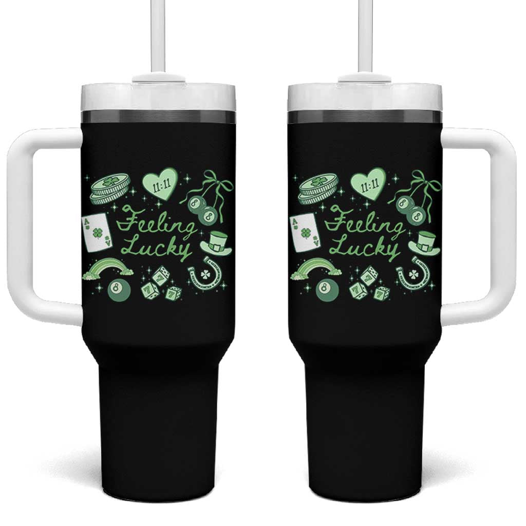Feeling Lucky St Patricks Day Coquette Shamrock Tumbler With Handle