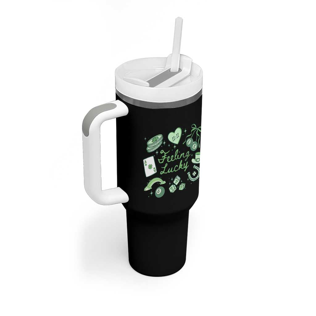 Feeling Lucky St Patricks Day Coquette Shamrock Tumbler With Handle