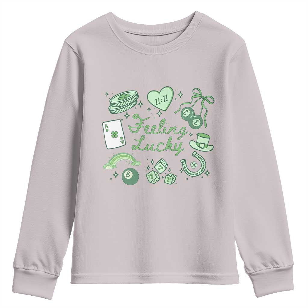 Feeling Lucky St Patricks Day Coquette Shamrock Youth Sweatshirt