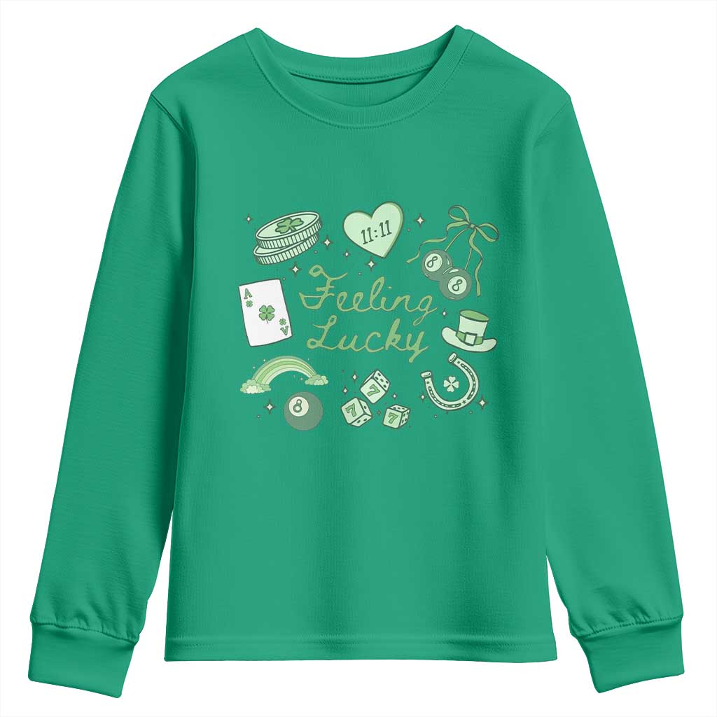 Feeling Lucky St Patricks Day Coquette Shamrock Youth Sweatshirt