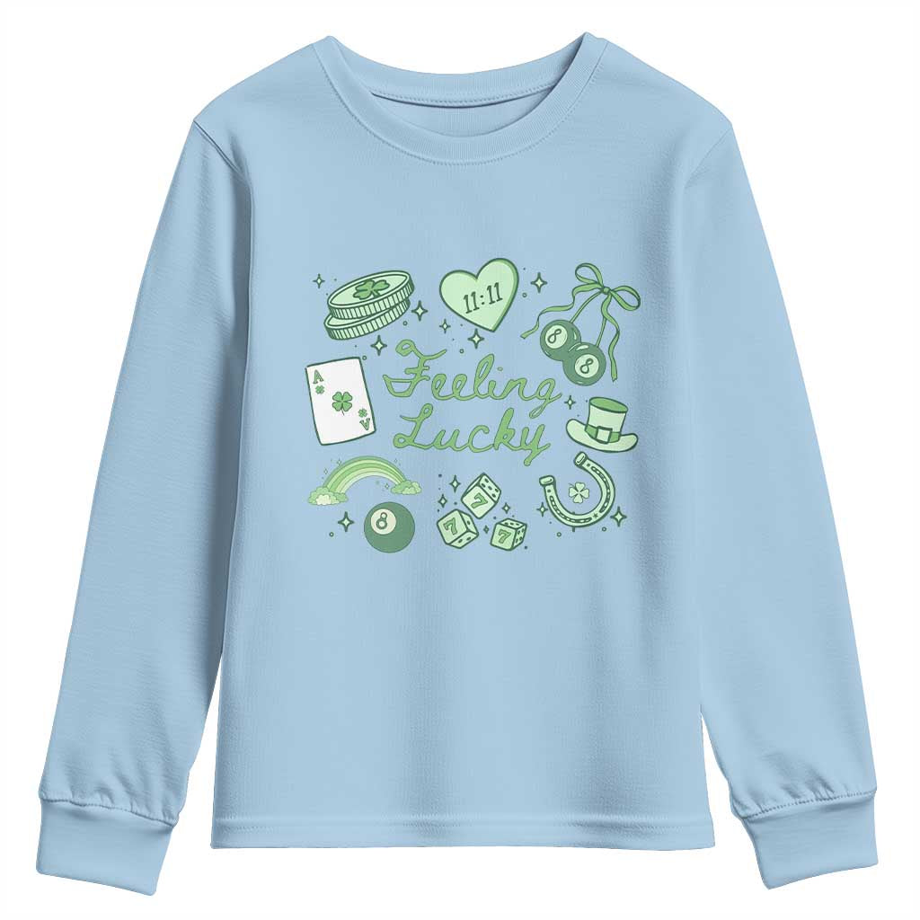 Feeling Lucky St Patricks Day Coquette Shamrock Youth Sweatshirt