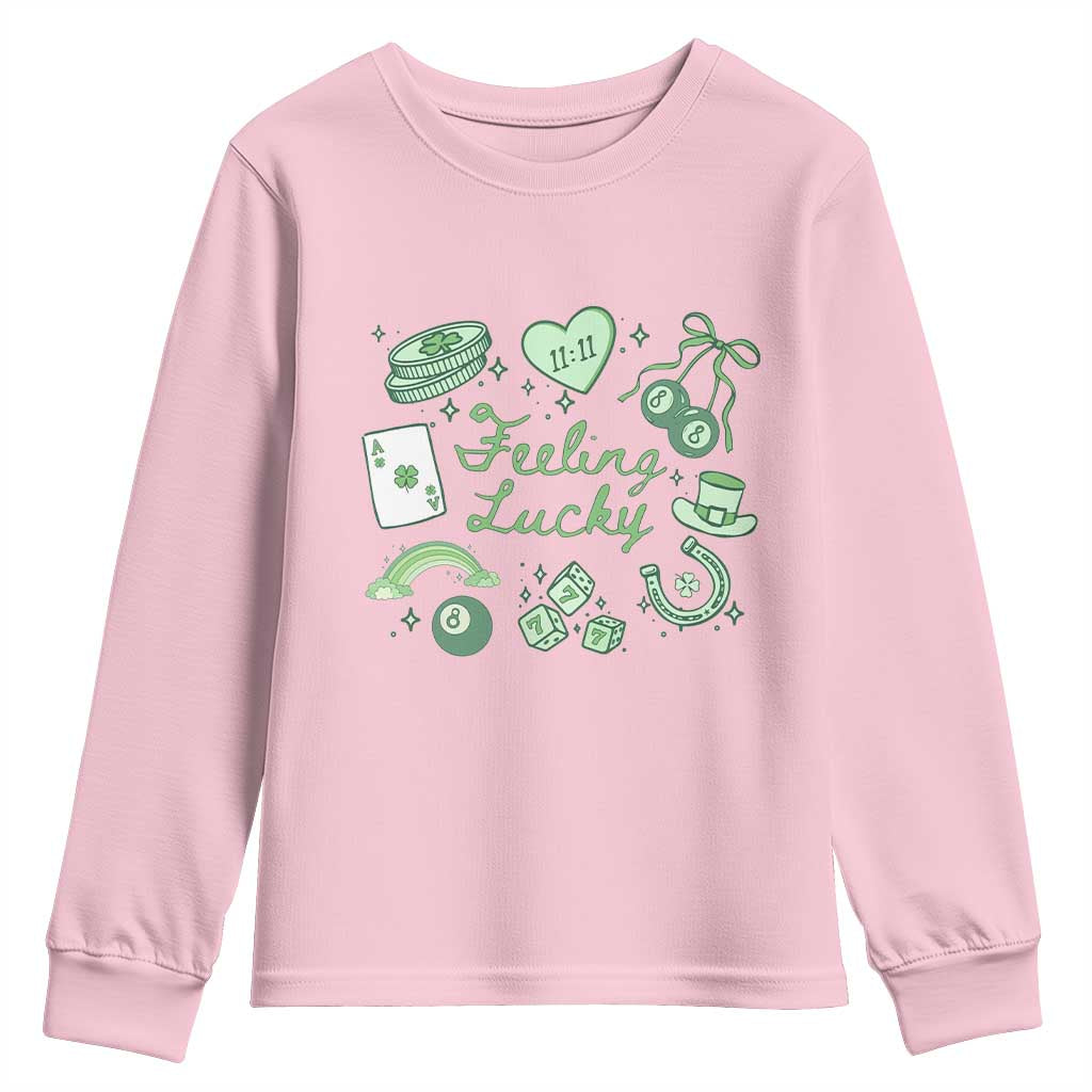 Feeling Lucky St Patricks Day Coquette Shamrock Youth Sweatshirt