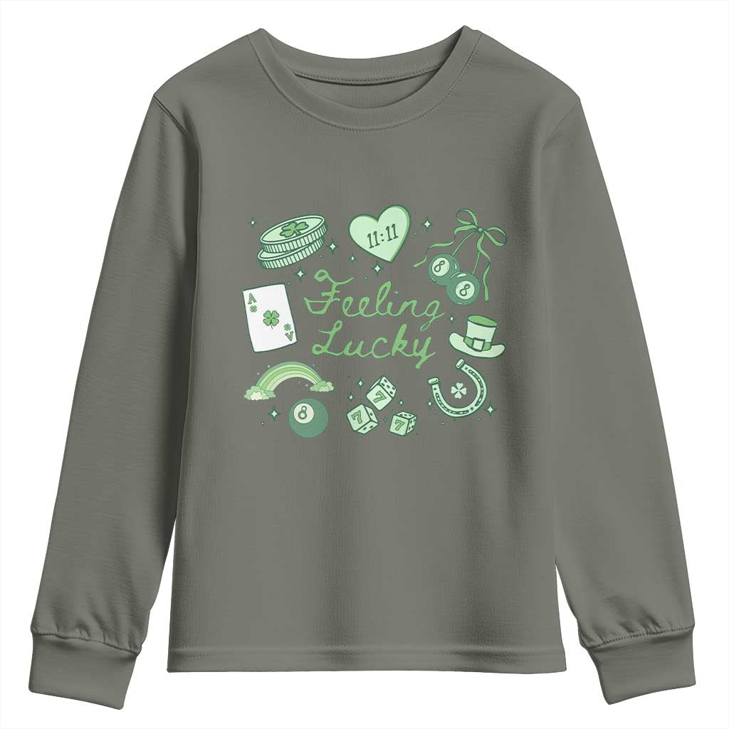 Feeling Lucky St Patricks Day Coquette Shamrock Youth Sweatshirt