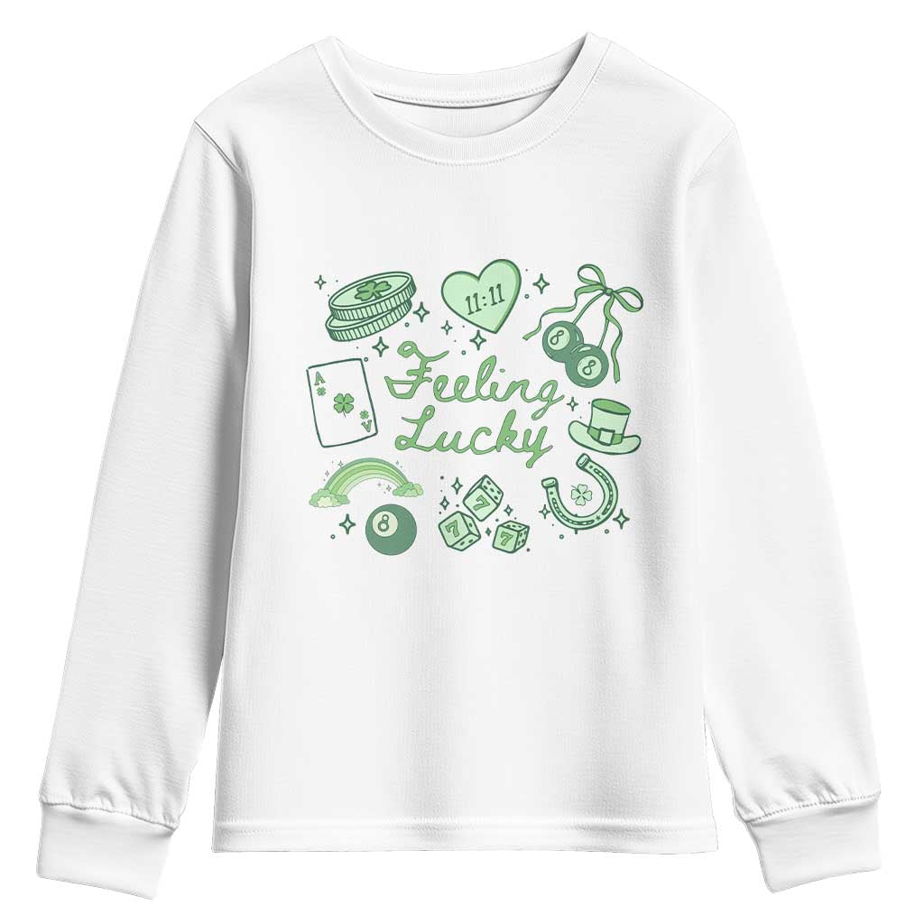 Feeling Lucky St Patricks Day Coquette Shamrock Youth Sweatshirt