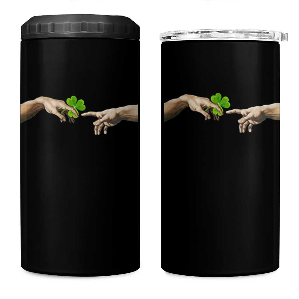 Funny St Patricks Day Shamrock The Creation of Adam Meme 4 in 1 Can Cooler Tumbler