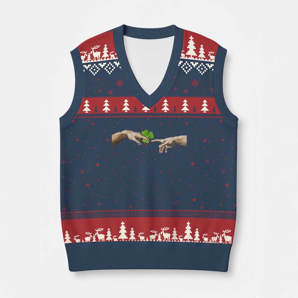 Funny St Patricks Day Shamrock The Creation of Adam Meme V-Neck Knit Sweater Vest