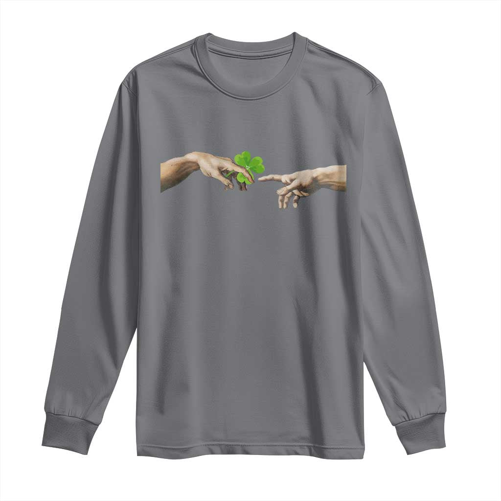 Funny St Patricks Day Shamrock The Creation of Adam Meme Long Sleeve Shirt
