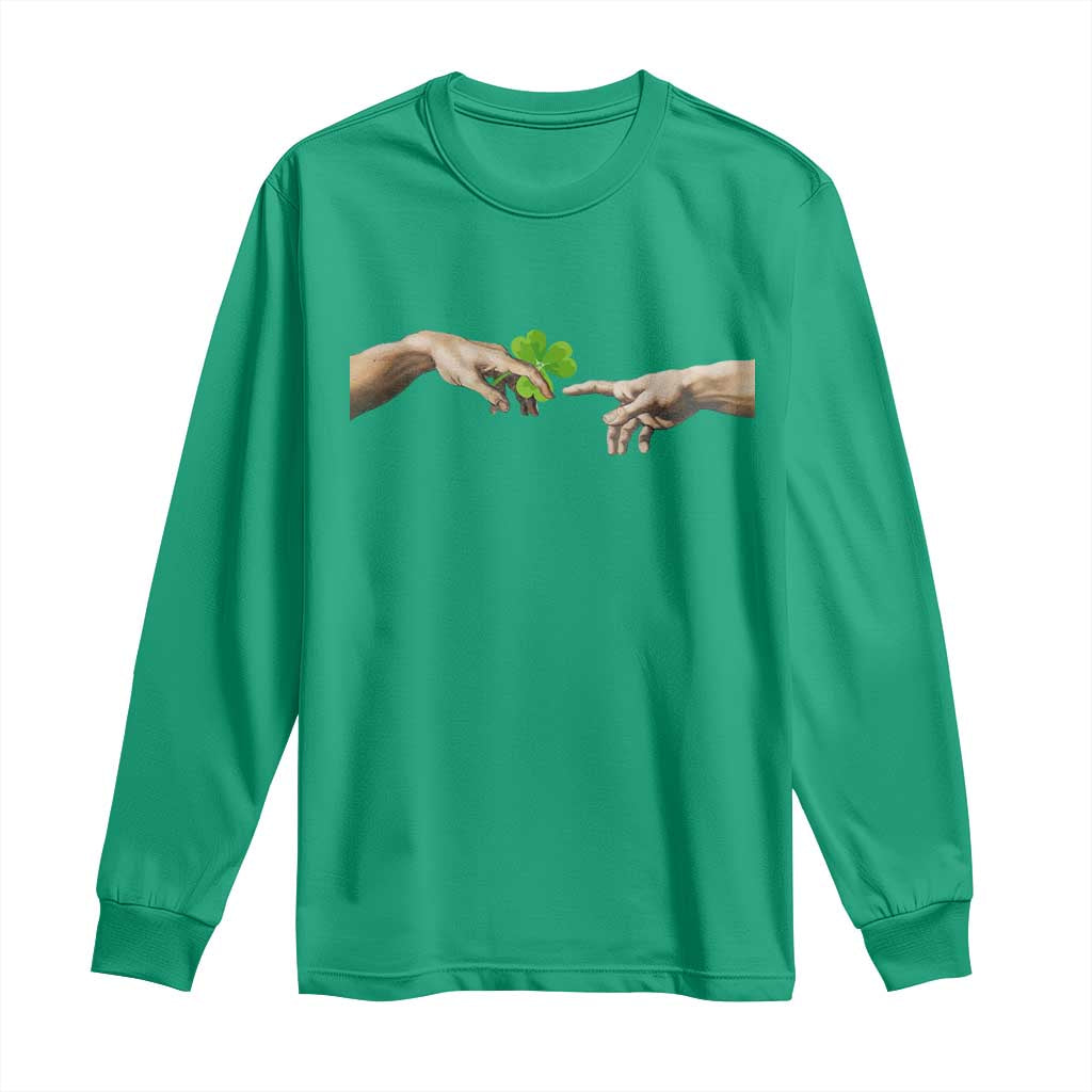 Funny St Patricks Day Shamrock The Creation of Adam Meme Long Sleeve Shirt