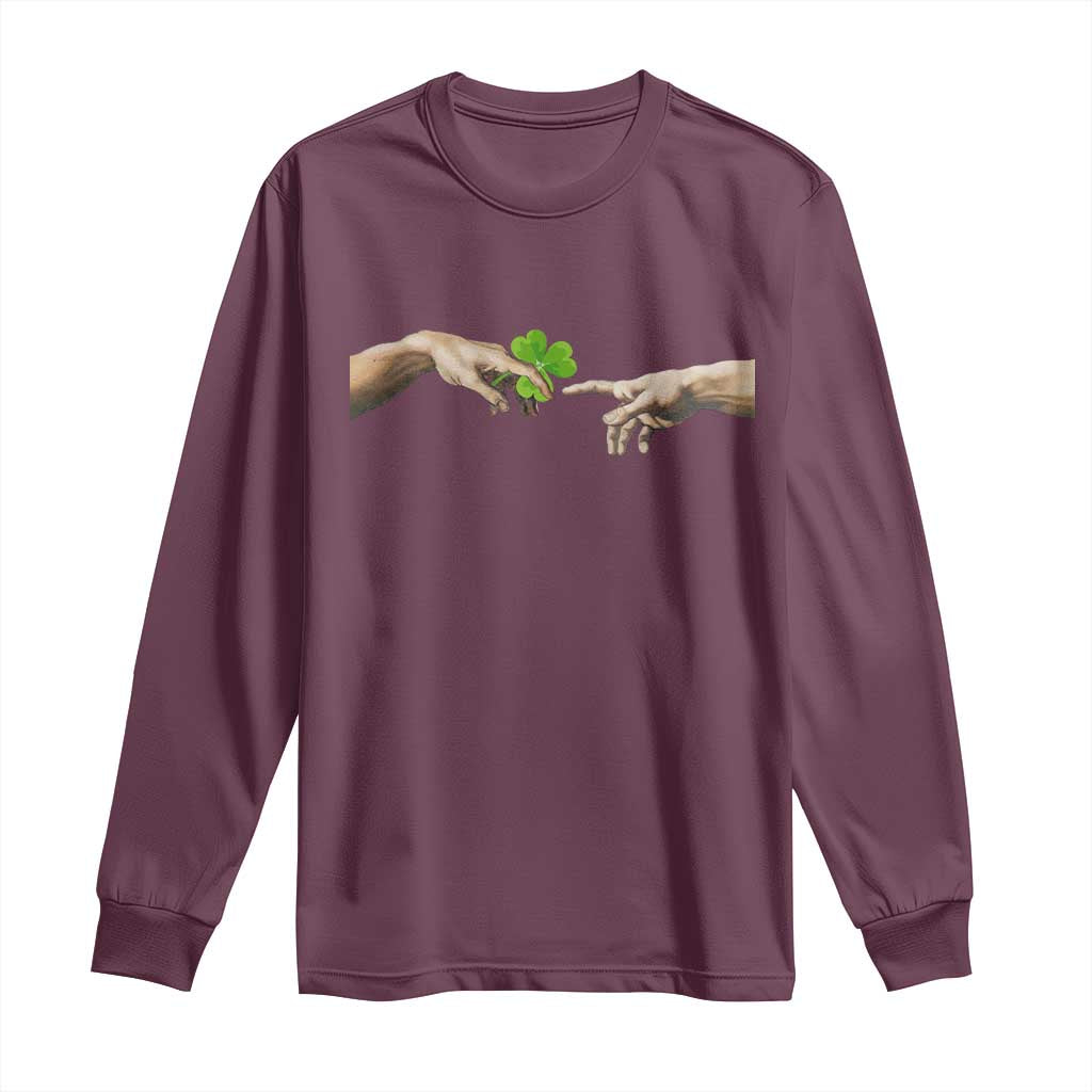 Funny St Patricks Day Shamrock The Creation of Adam Meme Long Sleeve Shirt
