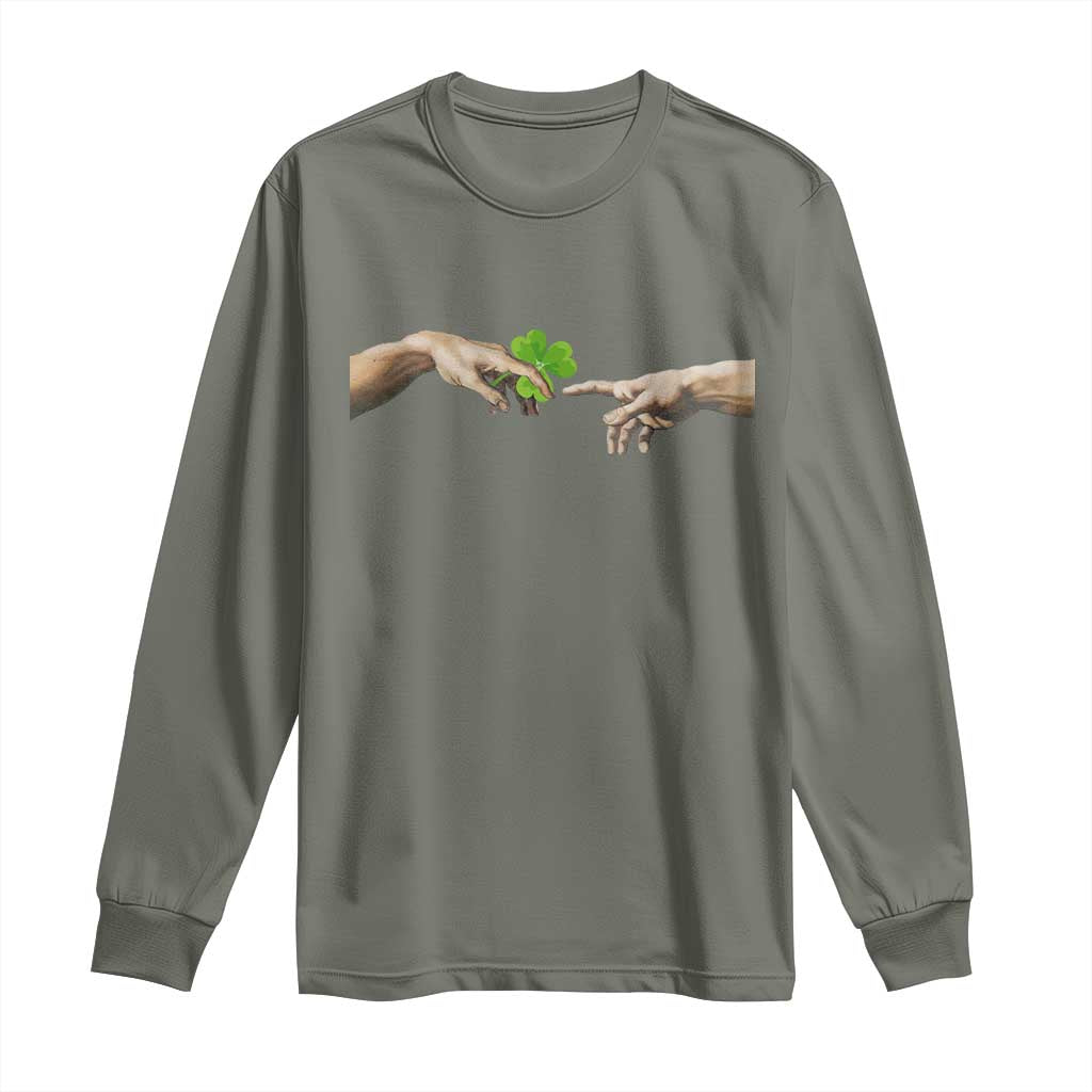 Funny St Patricks Day Shamrock The Creation of Adam Meme Long Sleeve Shirt