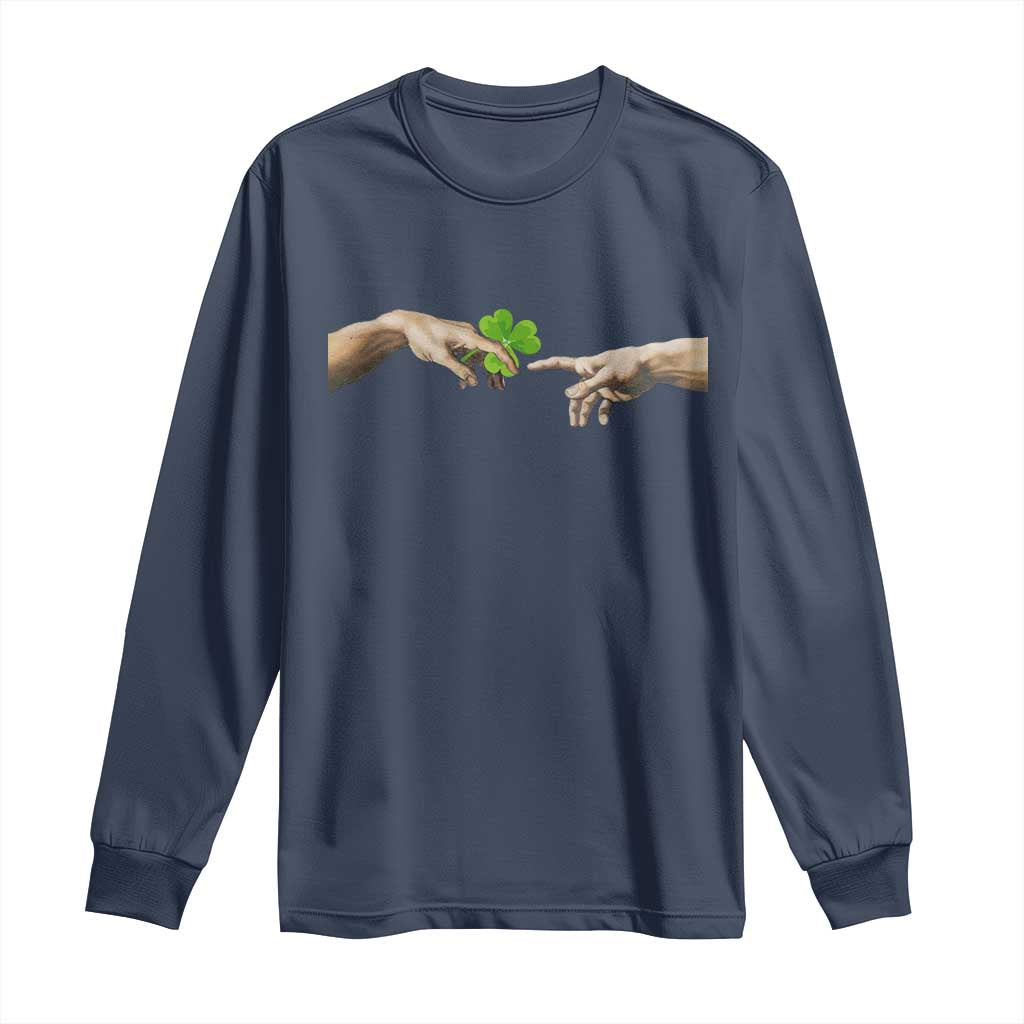 Funny St Patricks Day Shamrock The Creation of Adam Meme Long Sleeve Shirt