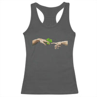 Funny St Patricks Day Shamrock The Creation of Adam Meme Racerback Tank Top