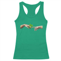 Funny St Patricks Day Shamrock The Creation of Adam Meme Racerback Tank Top