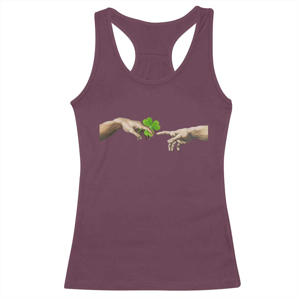 Funny St Patricks Day Shamrock The Creation of Adam Meme Racerback Tank Top