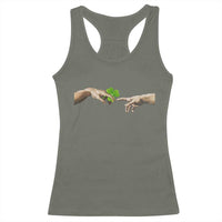 Funny St Patricks Day Shamrock The Creation of Adam Meme Racerback Tank Top