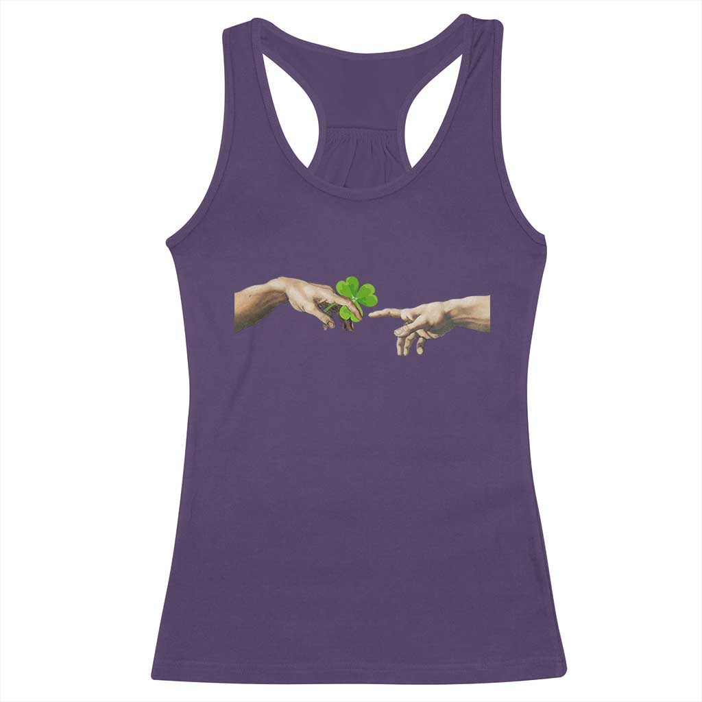Funny St Patricks Day Shamrock The Creation of Adam Meme Racerback Tank Top