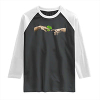 Funny St Patricks Day Shamrock The Creation of Adam Meme Raglan Shirt