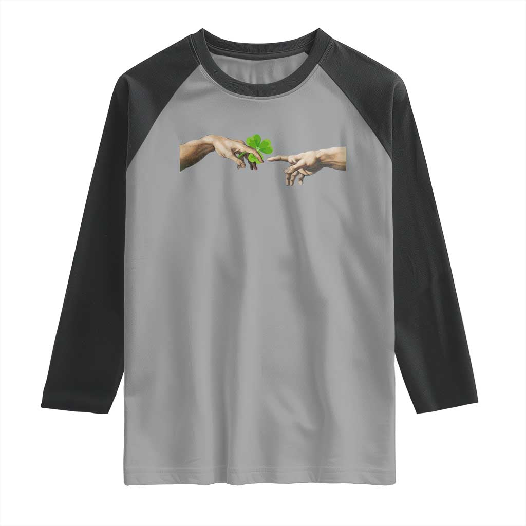 Funny St Patricks Day Shamrock The Creation of Adam Meme Raglan Shirt