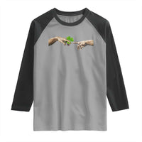 Funny St Patricks Day Shamrock The Creation of Adam Meme Raglan Shirt