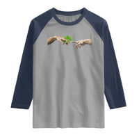 Funny St Patricks Day Shamrock The Creation of Adam Meme Raglan Shirt