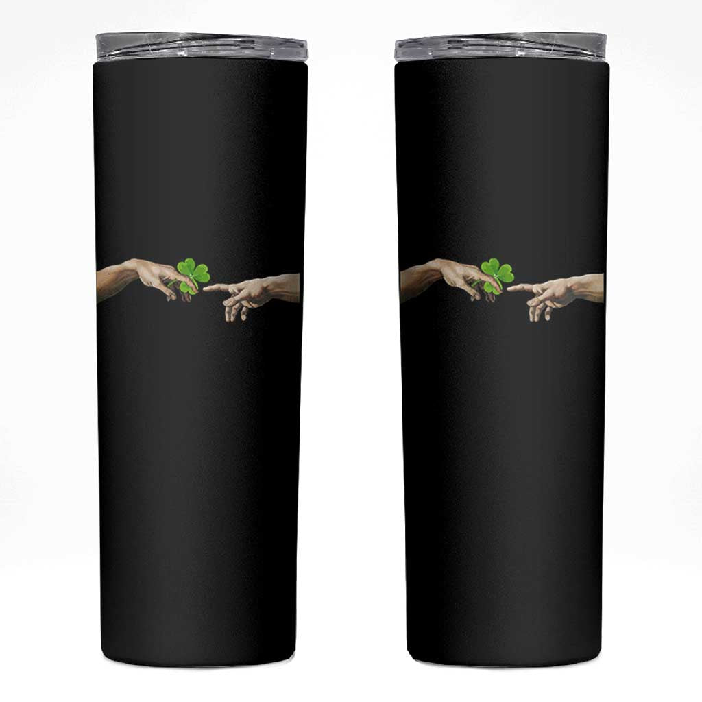 Funny St Patricks Day Shamrock The Creation of Adam Meme Skinny Tumbler