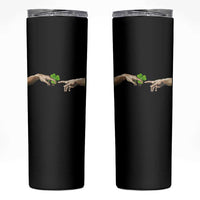 Funny St Patricks Day Shamrock The Creation of Adam Meme Skinny Tumbler