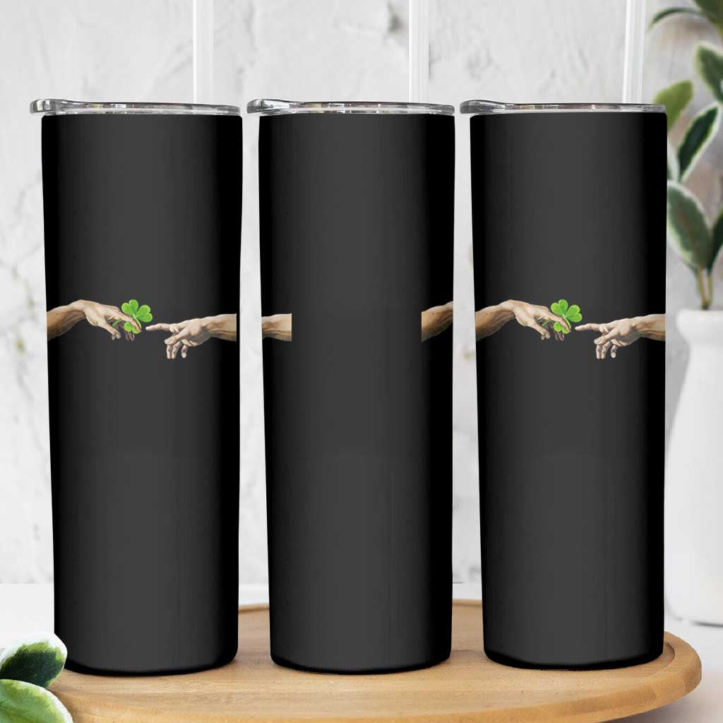 Funny St Patricks Day Shamrock The Creation of Adam Meme Skinny Tumbler