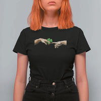 Funny St Patricks Day Shamrock The Creation of Adam Meme T Shirt For Women