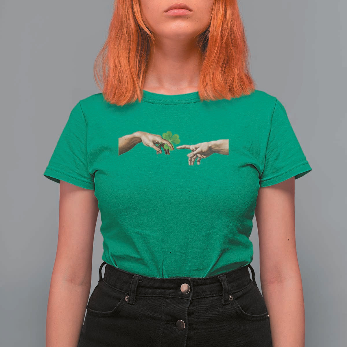 Funny St Patricks Day Shamrock The Creation of Adam Meme T Shirt For Women