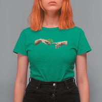 Funny St Patricks Day Shamrock The Creation of Adam Meme T Shirt For Women