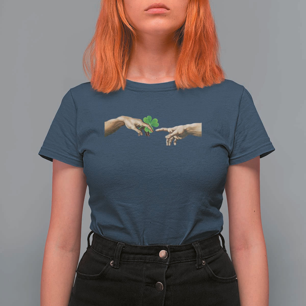 Funny St Patricks Day Shamrock The Creation of Adam Meme T Shirt For Women