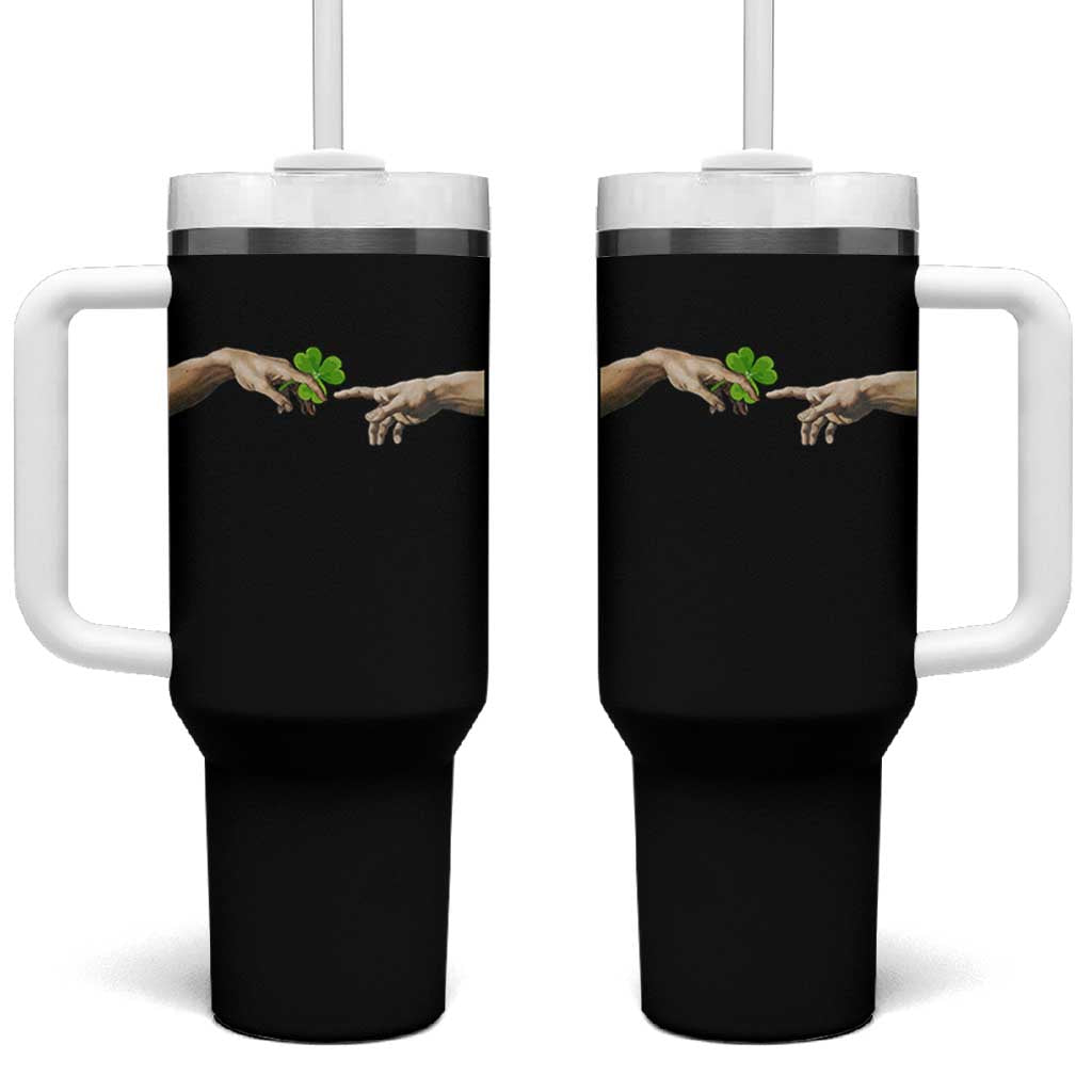 Funny St Patricks Day Shamrock The Creation of Adam Meme Tumbler With Handle