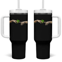 Funny St Patricks Day Shamrock The Creation of Adam Meme Tumbler With Handle