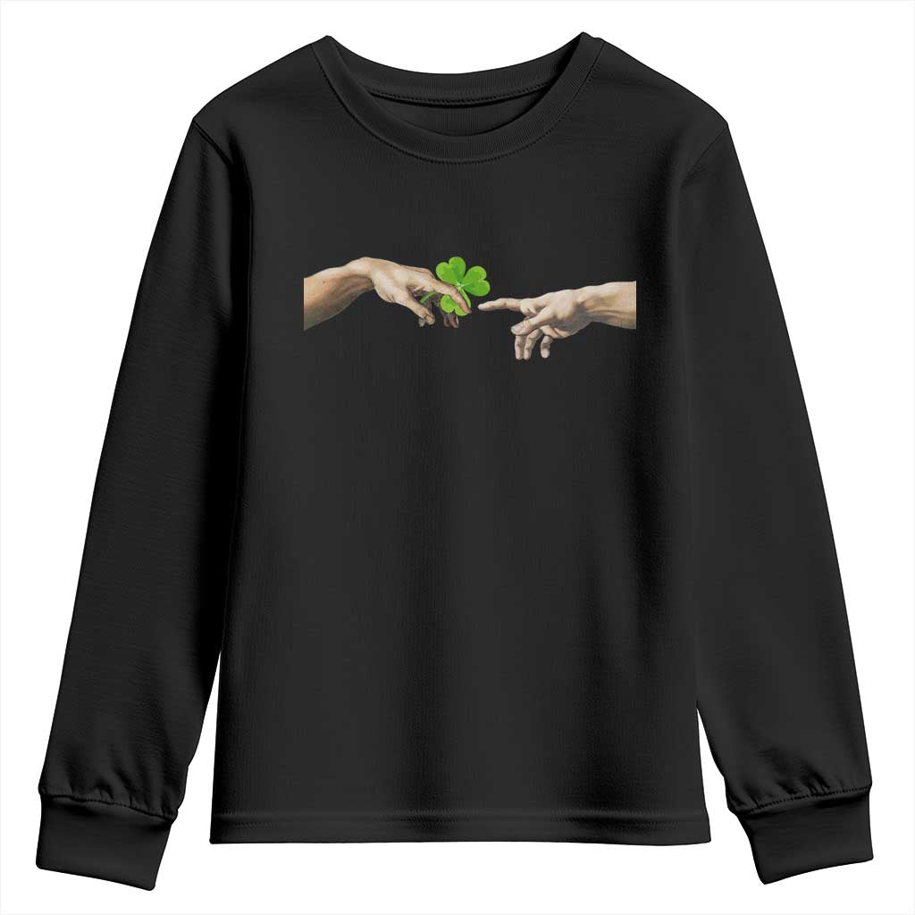 Funny St Patricks Day Shamrock The Creation of Adam Meme Youth Sweatshirt