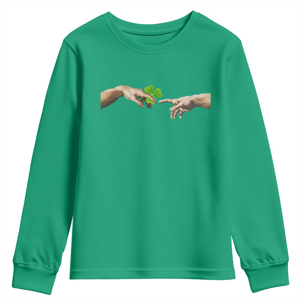 Funny St Patricks Day Shamrock The Creation of Adam Meme Youth Sweatshirt