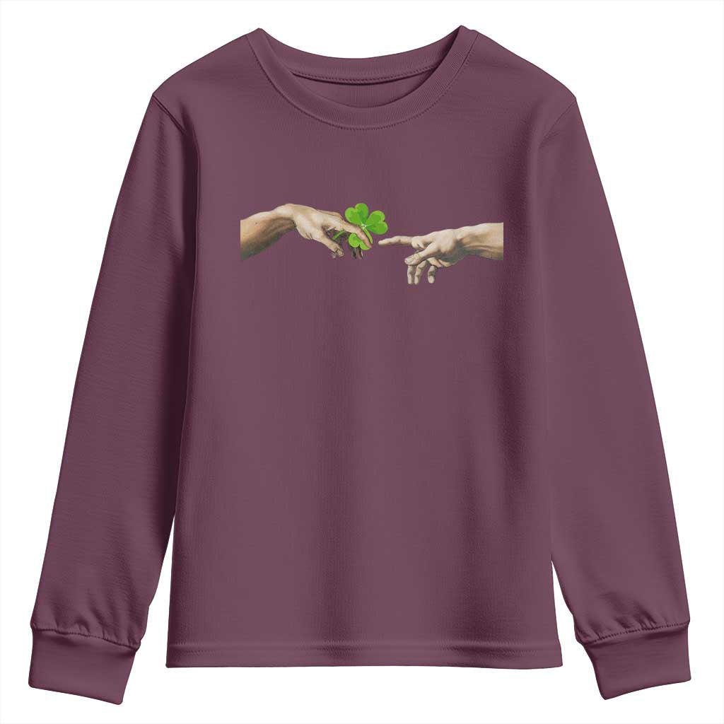 Funny St Patricks Day Shamrock The Creation of Adam Meme Youth Sweatshirt
