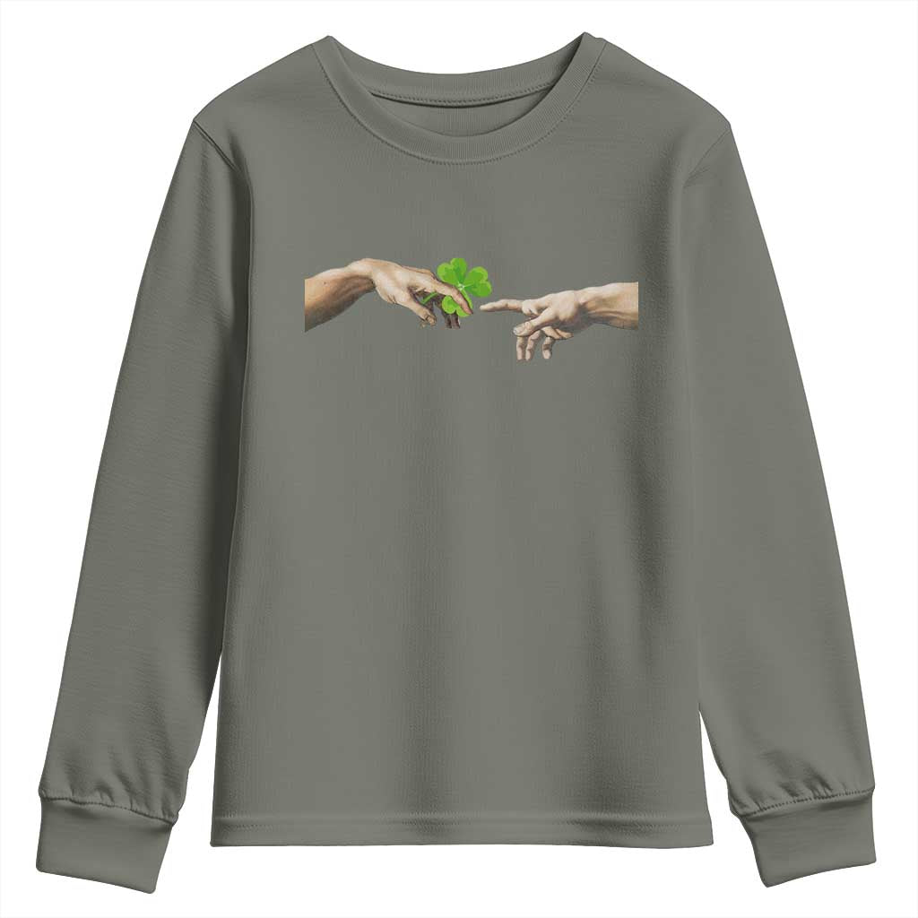 Funny St Patricks Day Shamrock The Creation of Adam Meme Youth Sweatshirt