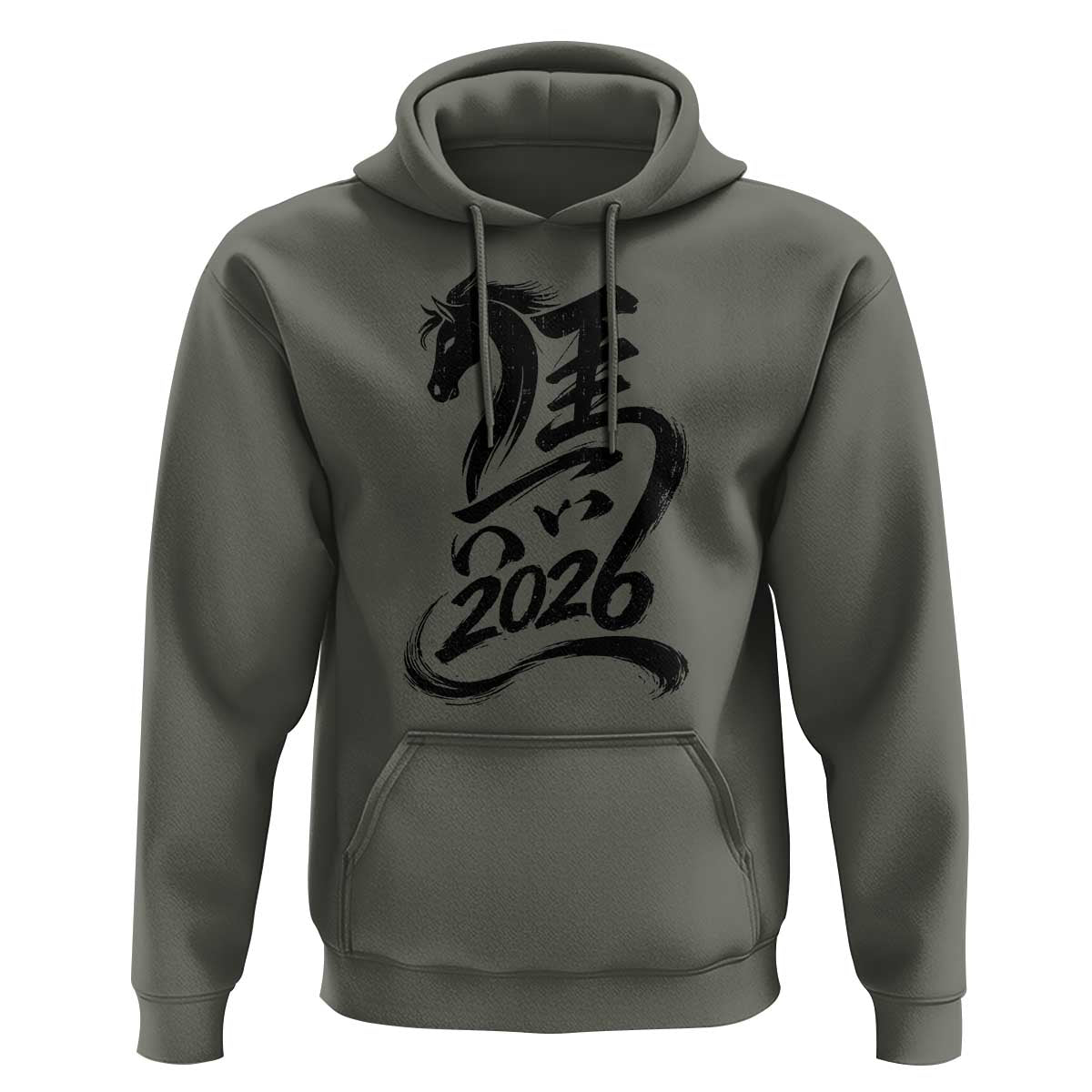 Chinese New Year 2026 Hoodie Year of The Horse Calligraphy Ink Art