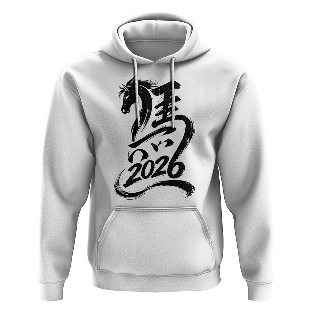 Chinese New Year 2026 Hoodie Year of The Horse Calligraphy Ink Art
